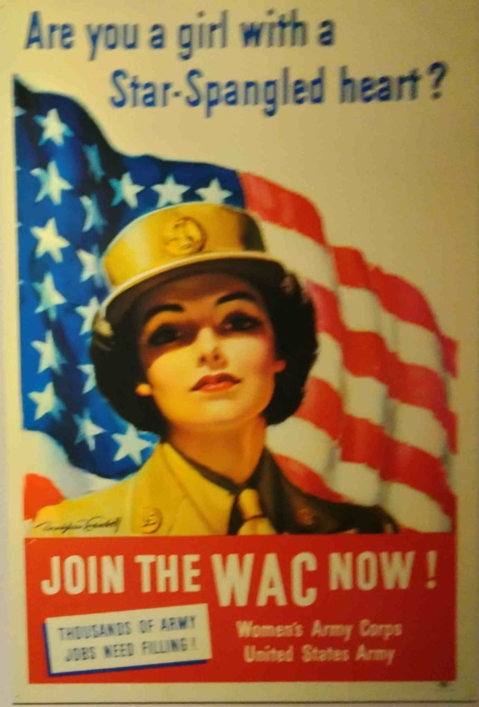 poster of a woman with an American flag, and the banner: Are you a girl with a Star-Spangled heart?